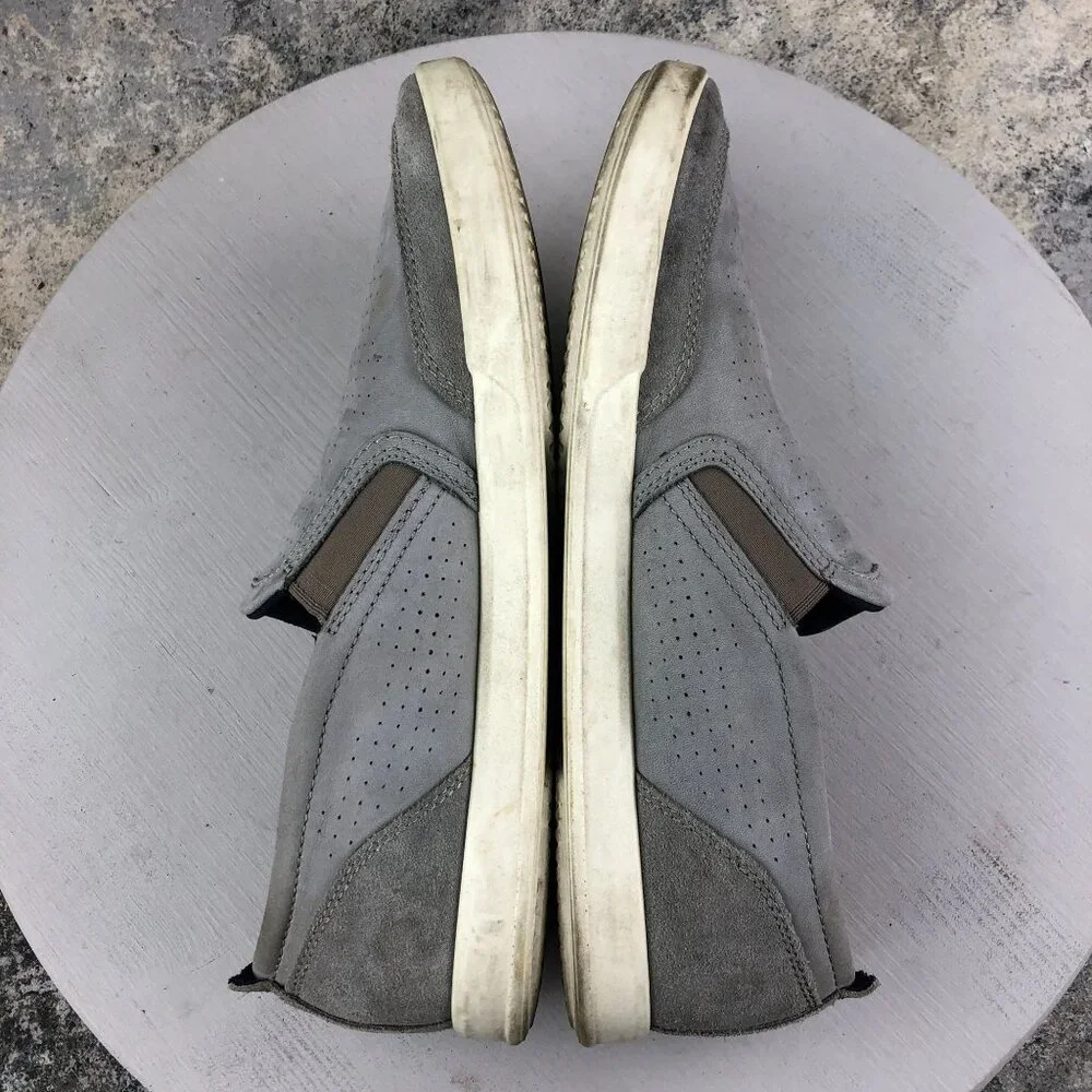 Ecco Men's Size 11-11.5 Cathum 2.0 Slip On Grey Leather Suede Loafers Shoes